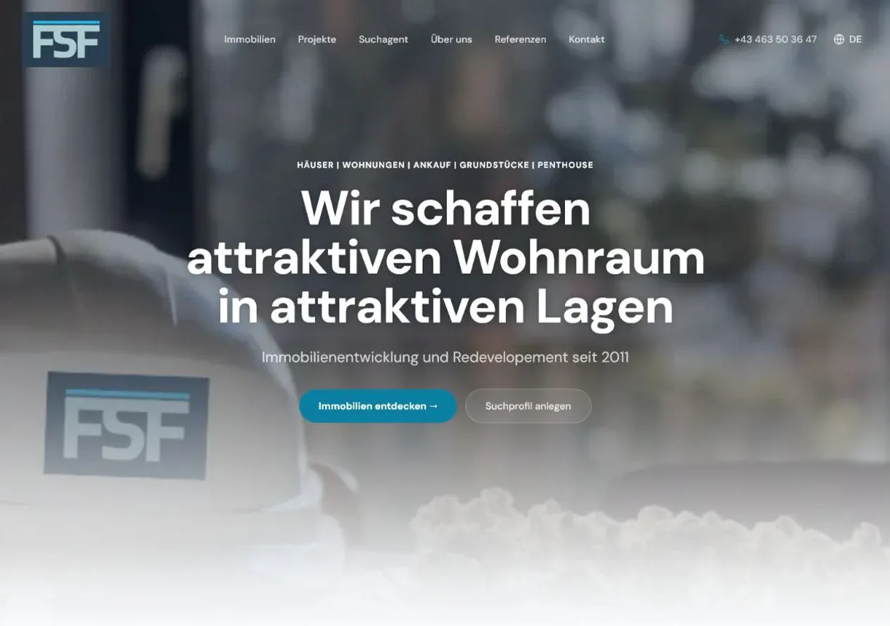 Startseite der Immobilienplattform FSF
