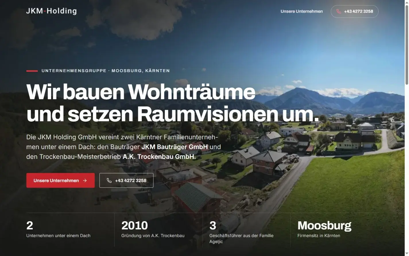 Website von JKM Holding GmbH