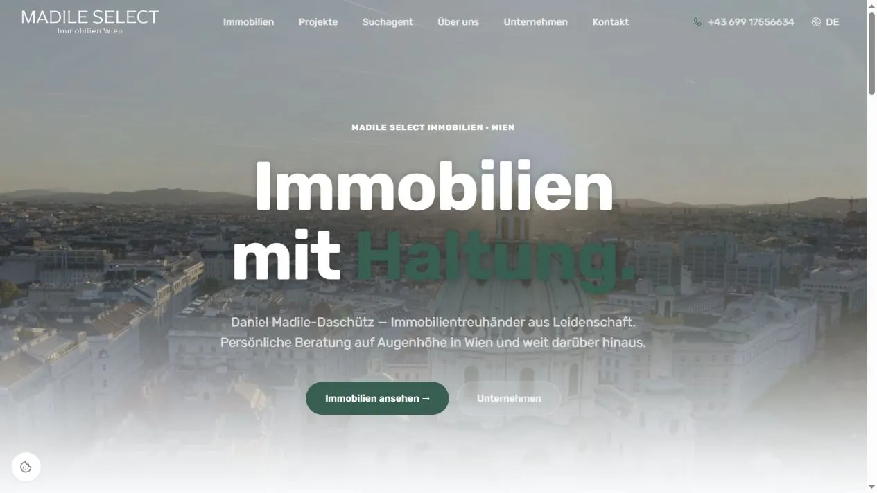 Startseite der Immobilienplattform Madile Select