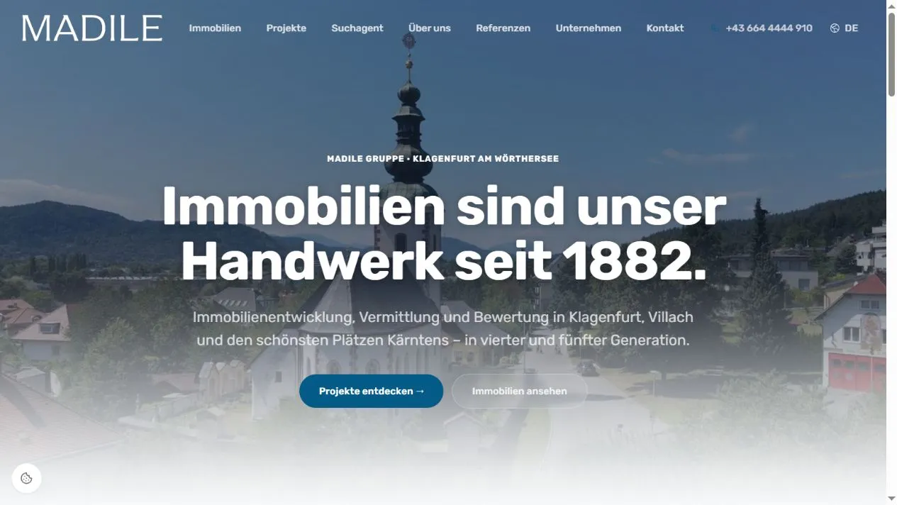 Startseite der Immobilienplattform Madile
