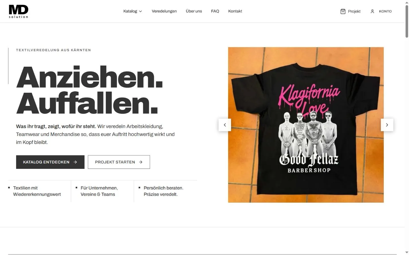 Startseite der individuell entwickelten B2B-Handelsplattform MDsolution