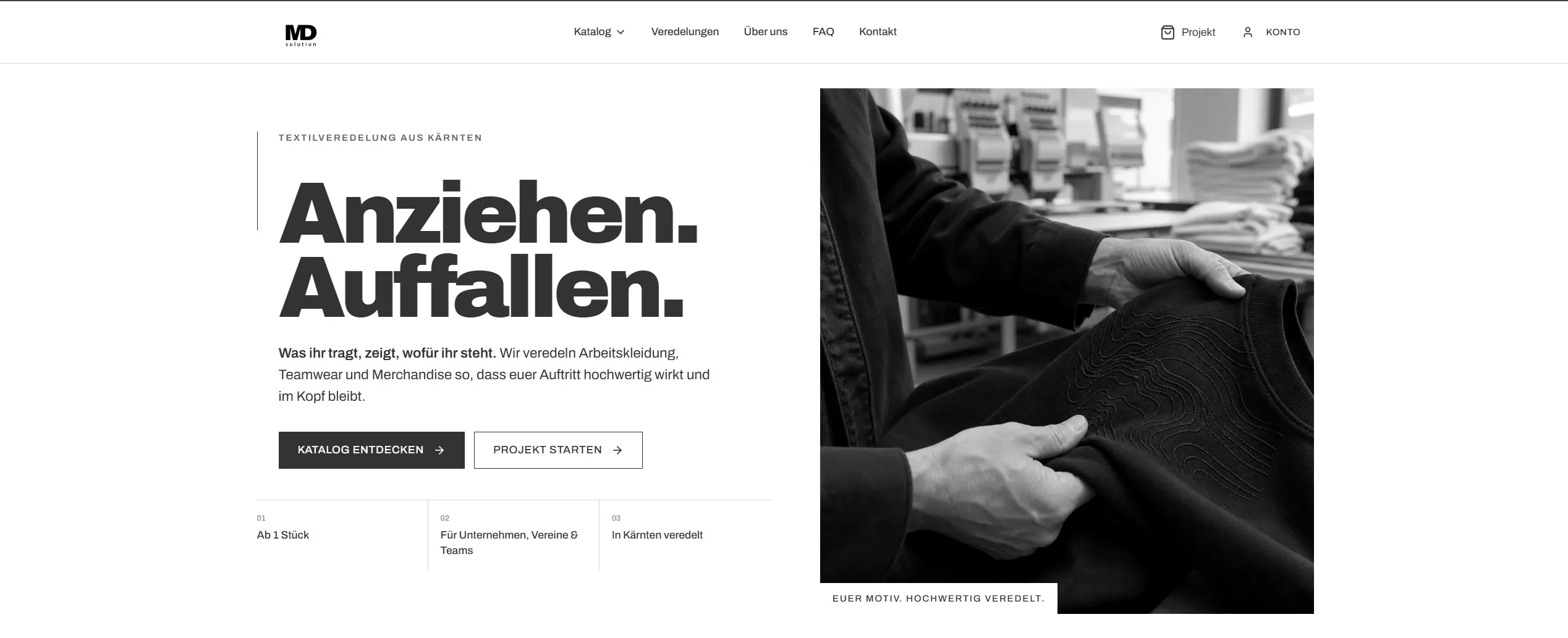 Startseite der individuell entwickelten B2B-Handelsplattform MDsolution