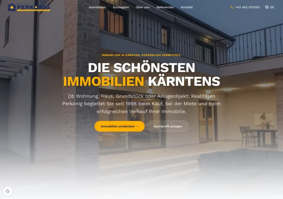 Startseite der Immobilienplattform Realitäten Perkönig