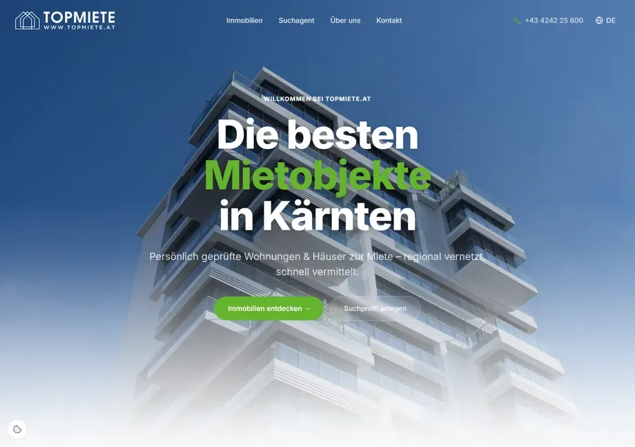 Startseite der Immobilienplattform Topmiete